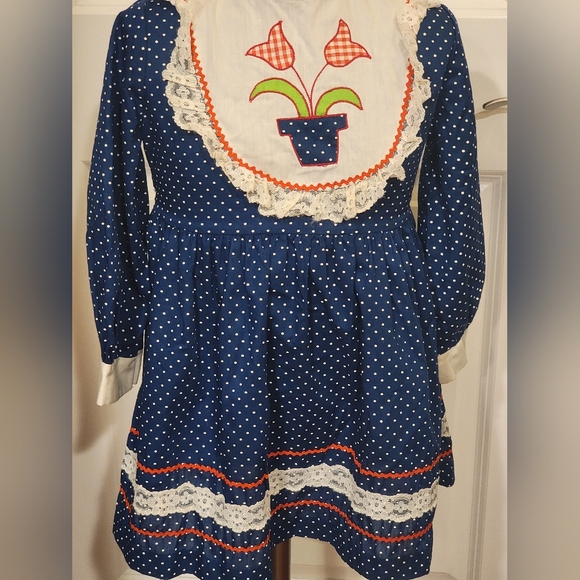 Vintage Carol Evans Jcpenney Blue/White Flower Cottage Lace Accent SZ 6X Dress - Picture 2 of 15